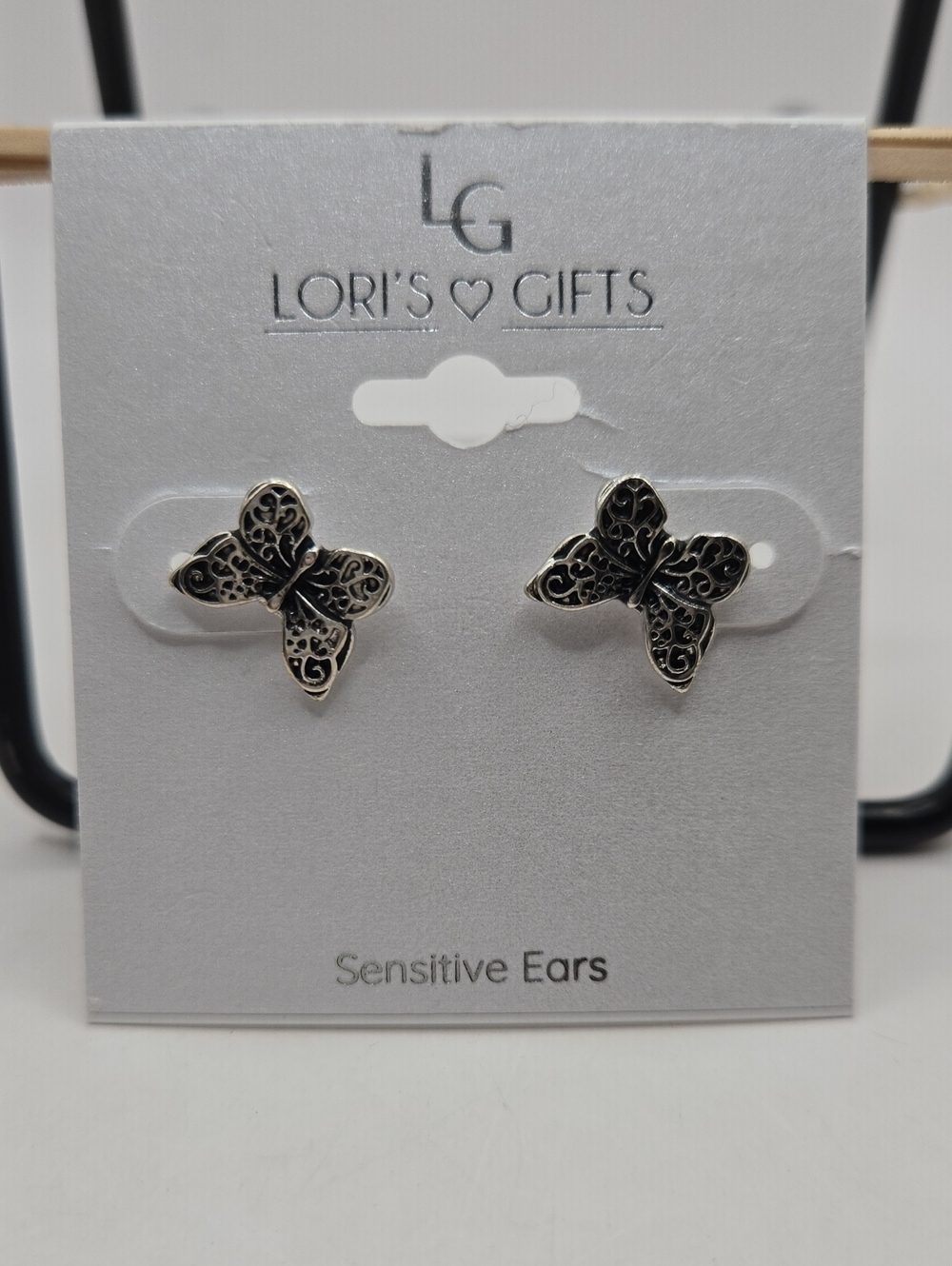 NEW Lori's Gifts Silver Filigree Butterfly Stud Earrings
